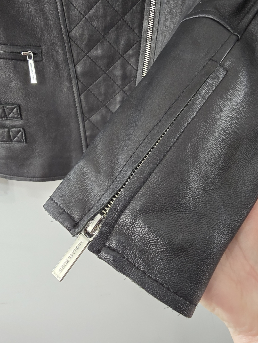 Michael Kors Lamb Leather Convertible Zip Front Moto Biker Jacket Black Size M - Picture 7 of 16